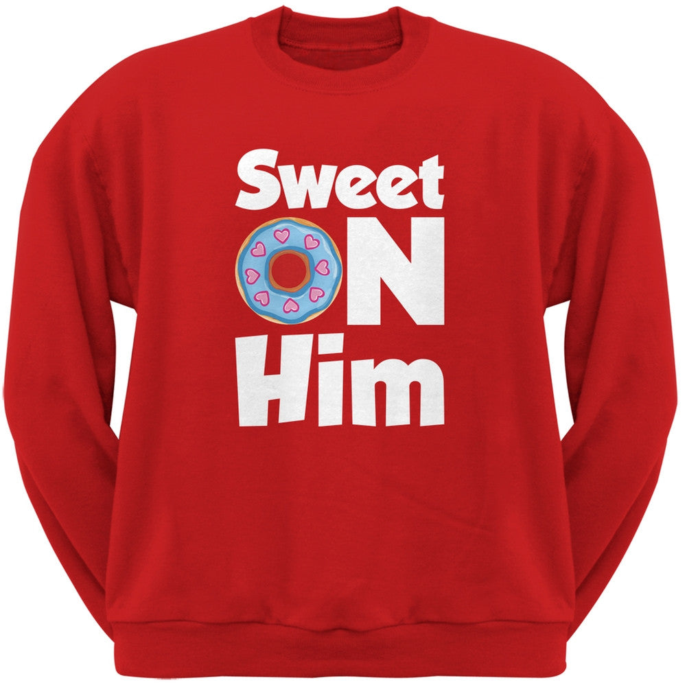 Valentine's Day - Sweet on Him Pink Adult Crew Neck Sweatshirt Men's Sweatshirts Old Glory   