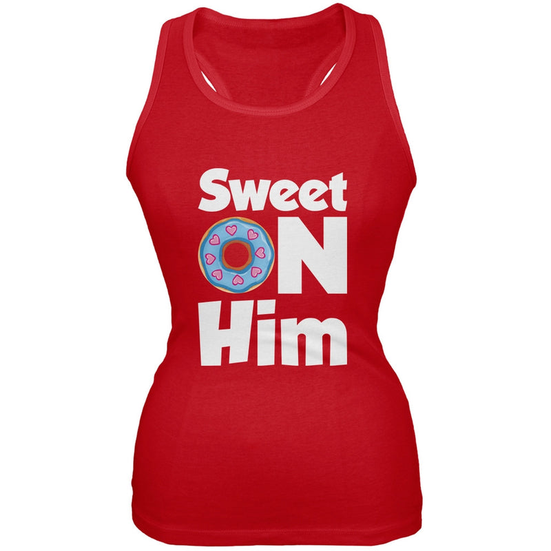 Valentine's Day - Sweet on Him Black Juniors Tank Top Juniors Tank Tops Old Glory   