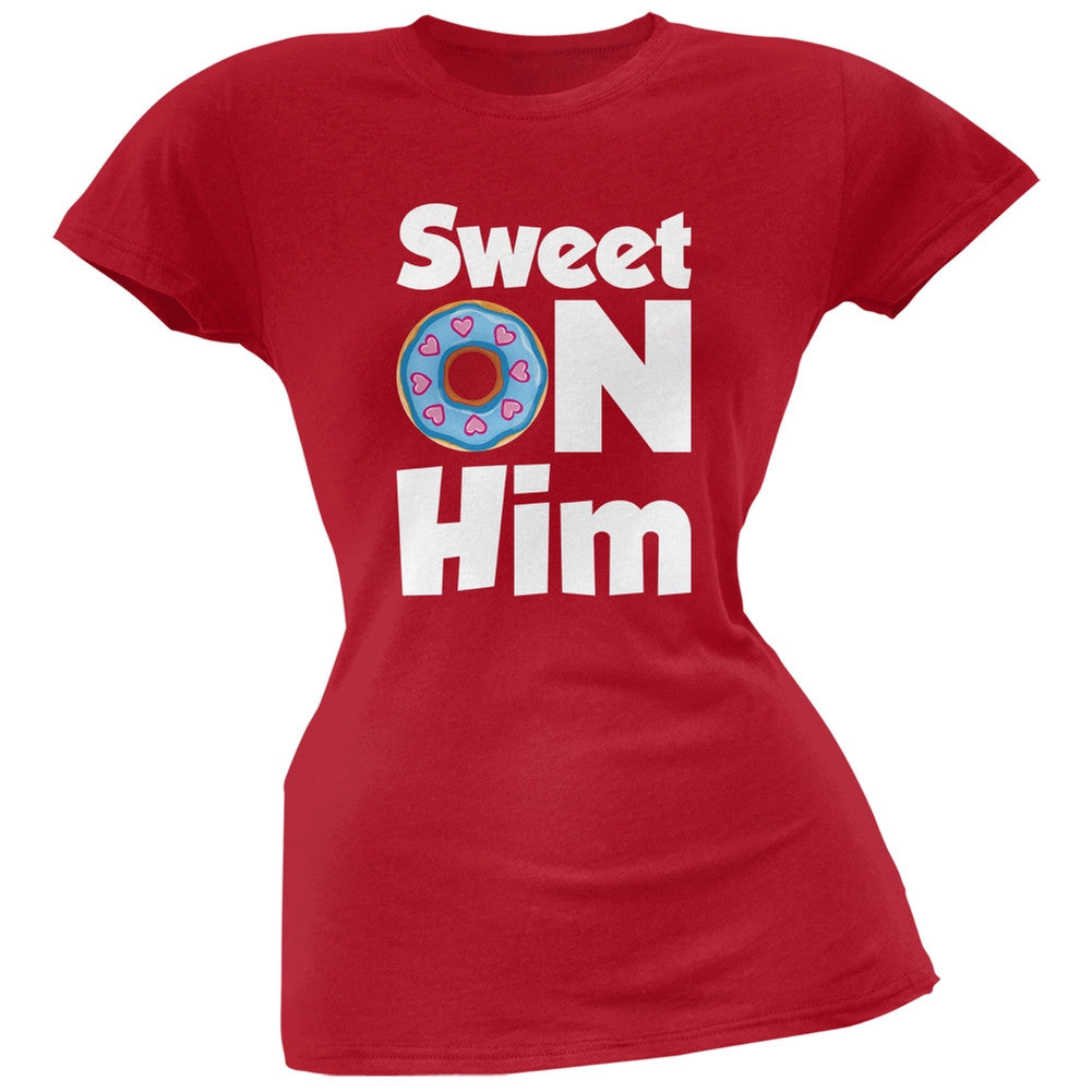 Valentine's Day - Sweet on Him Black Soft Juniors T-Shirt Juniors T-Shirts Old Glory   