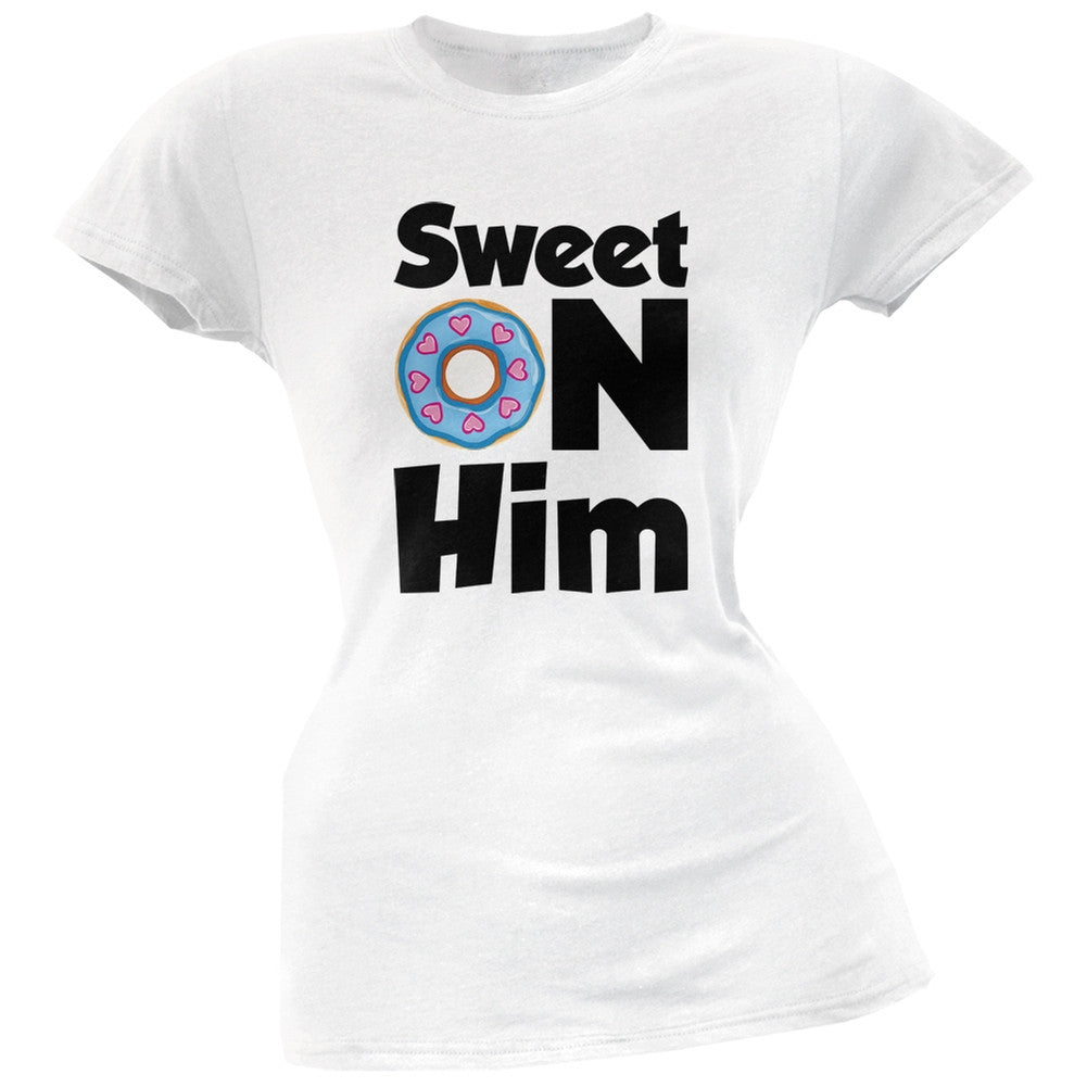 Valentine's Day - Sweet on Him Black Soft Juniors T-Shirt Juniors T-Shirts Old Glory   