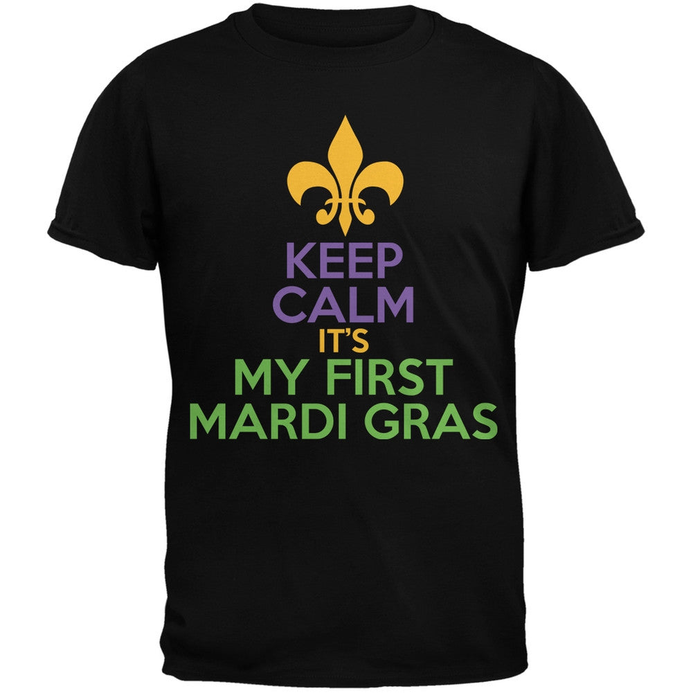 Mardi Gras - My First Mardi Gras Black Adult T-Shirt Men's T-Shirts Old Glory SM Black 