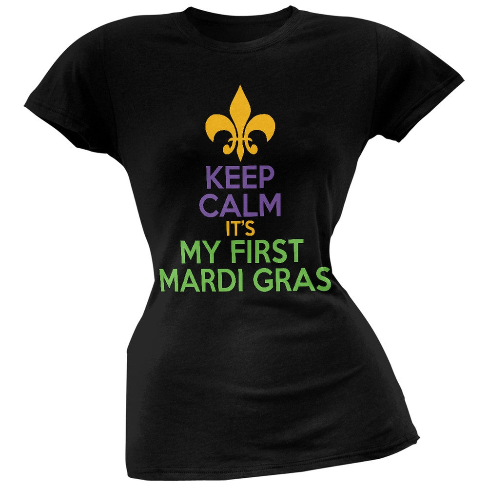 Mardi Gras - My First Mardi Gras Black Juniors Soft T-Shirt Juniors T-Shirts Old Glory   