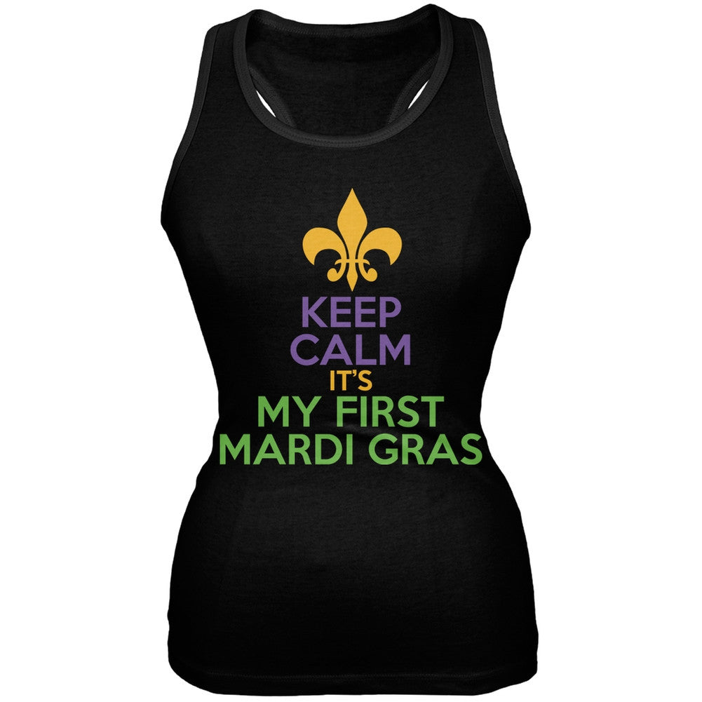 Mardi Gras - My First Mardi Gras Black Juniors Soft Tank Top Juniors Tank Tops Old Glory 2XL Black 