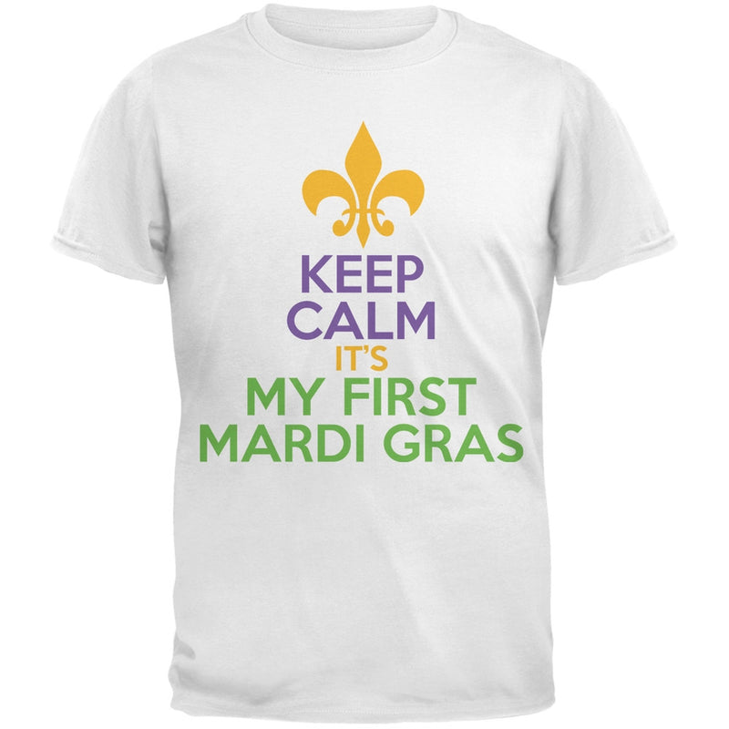 Mardi Gras - My First Mardi Gras Black Adult T-Shirt Men's T-Shirts Old Glory SM White 