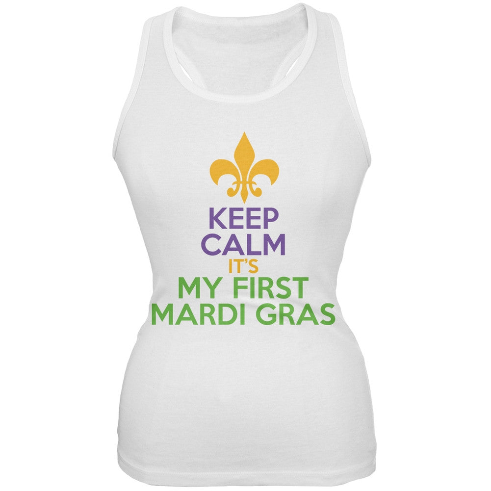 Mardi Gras - My First Mardi Gras White Juniors Soft Tank Top Juniors Tank Tops Old Glory 2XL White 