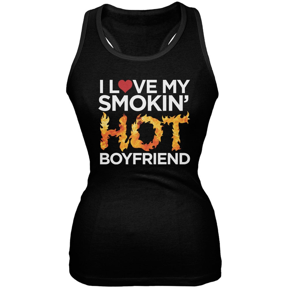 Valentine's Day - I Love My Smokin Hot Boyfriend Black Juniors Soft Tank Top Juniors Tank Tops Old Glory 2XL Black 