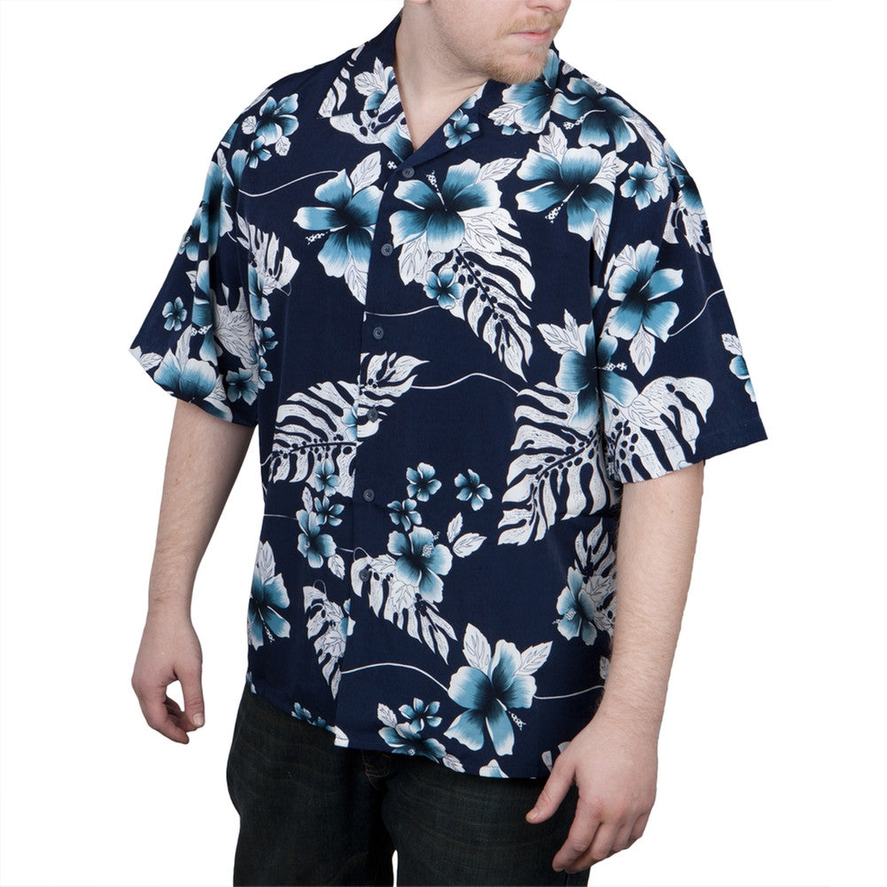 Navy Hibiscus Men's Hawaiian Shirt Men's Club Shirts Old Glory   