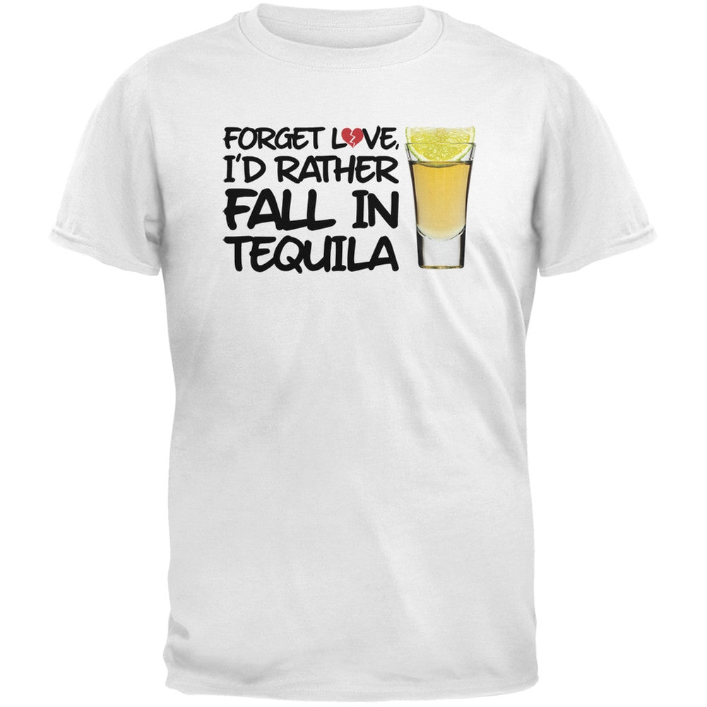 Valentine's Day - Forget Love, I'd Rather Fall in Tequila Black Adult T-Shirt Men's T-Shirts Old Glory   