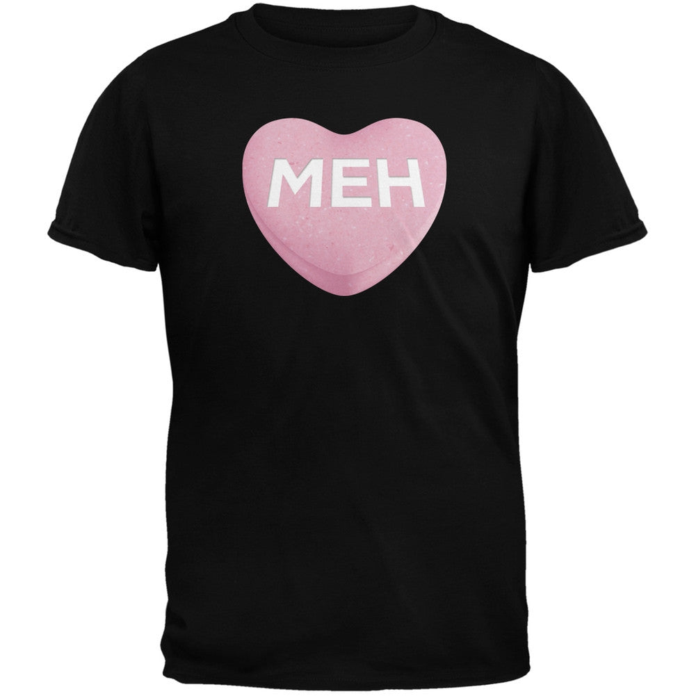 Valentine's Day - Meh Candy Heart Black Adult T-Shirt Men's T-Shirts Old Glory   