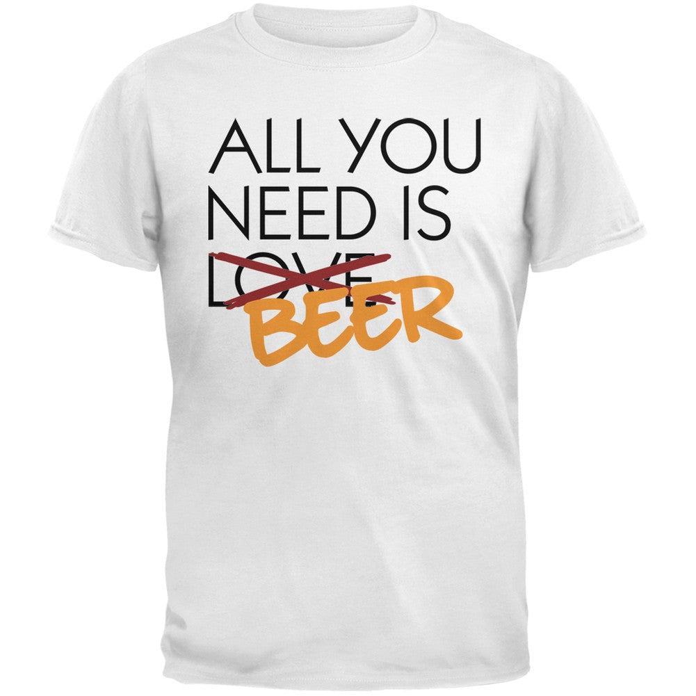 All You Need is Beer, Not Love Black Adult T-Shirt Men's T-Shirts Old Glory SM White 