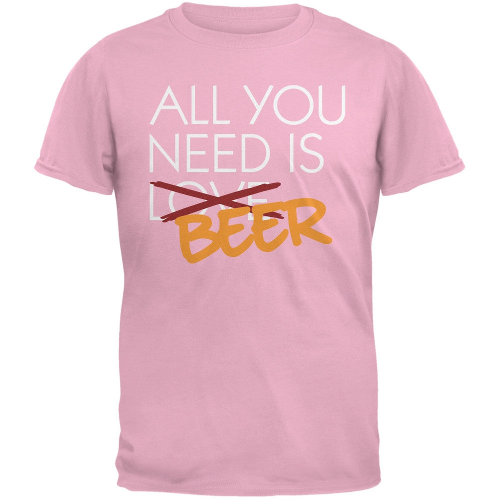 All You Need is Beer, Not Love Black Adult T-Shirt Men's T-Shirts Old Glory SM Pink 