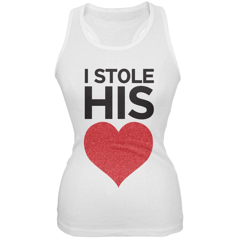 I Stole His Heart White Juniors Soft Tank Top Juniors Tank Tops Old Glory 2XL White 