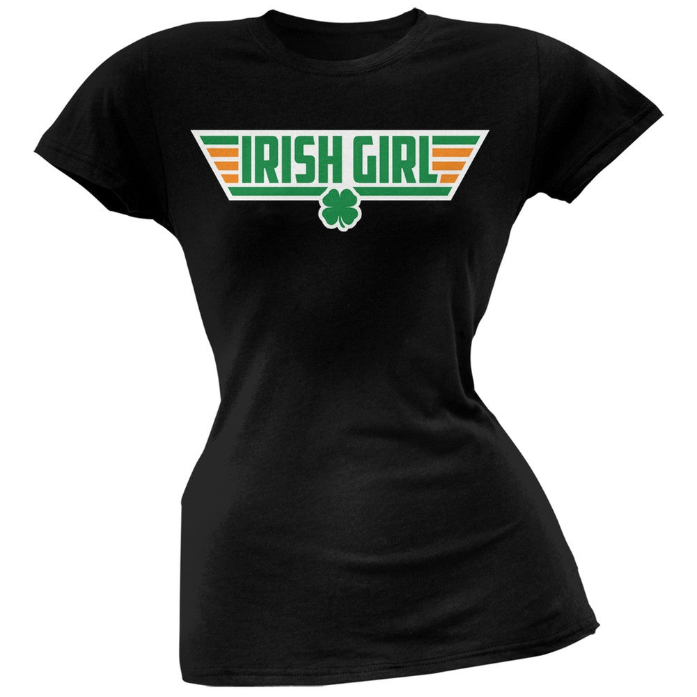 St. Patricks Day - Irish Girl Wing Black Juniors T-Shirt Women's T-Shirts Old Glory   