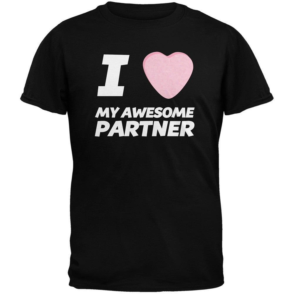 I Love My Awesome Partner Candy Heart Black Adult T-Shirt Men's T-Shirts Old Glory   