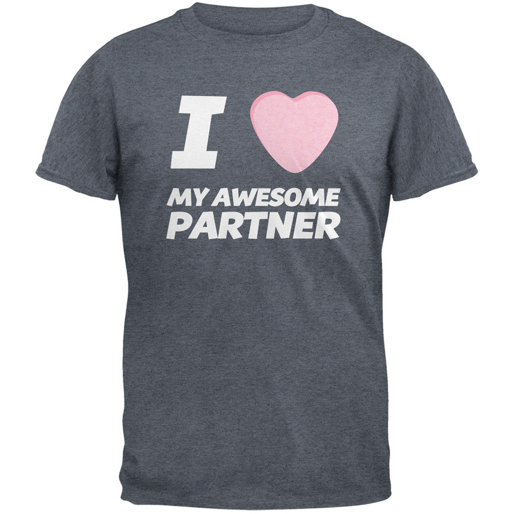 I Love My Awesome Partner Candy Heart Black Adult T-Shirt Men's T-Shirts Old Glory   