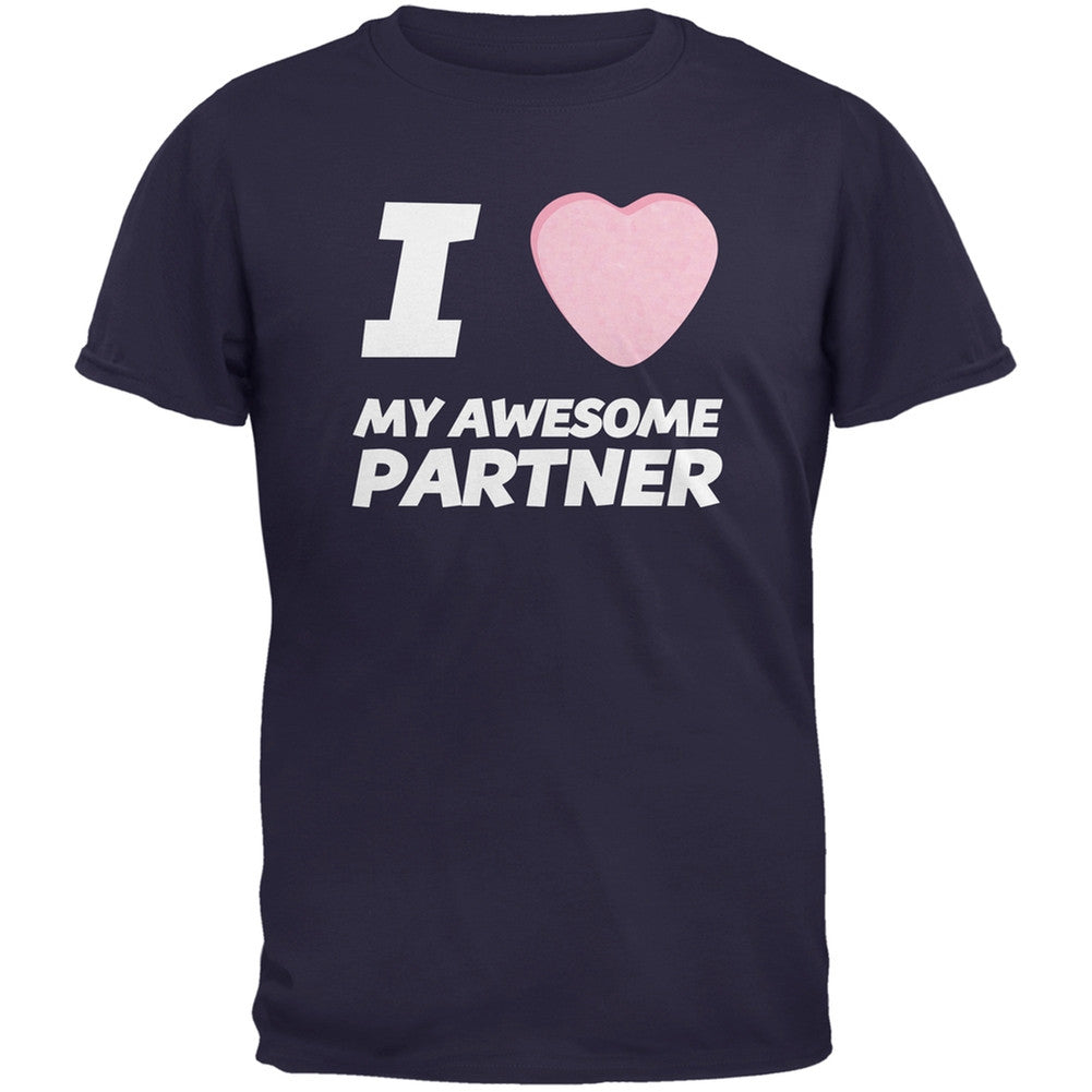 I Love My Awesome Partner Candy Heart Black Adult T-Shirt Men's T-Shirts Old Glory   