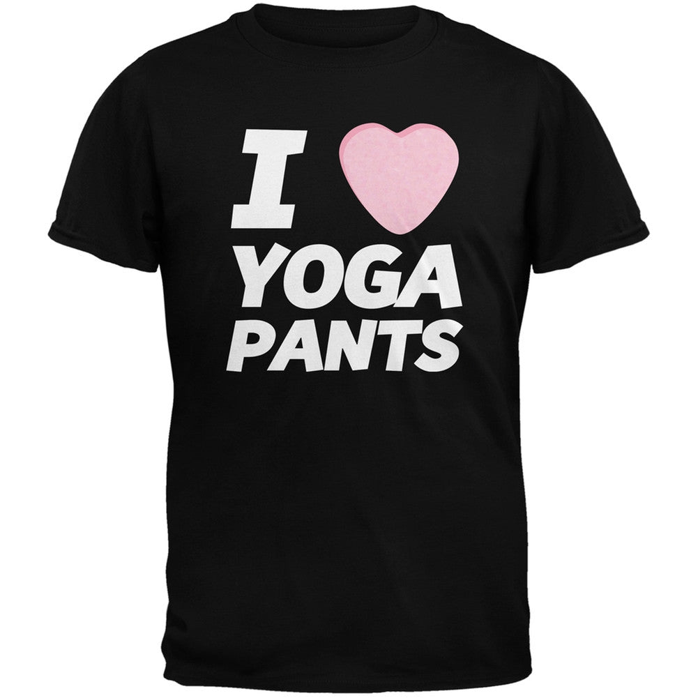 I Love Yoga Pants Candy Heart Black Adult T-Shirt Men's T-Shirts Old Glory   