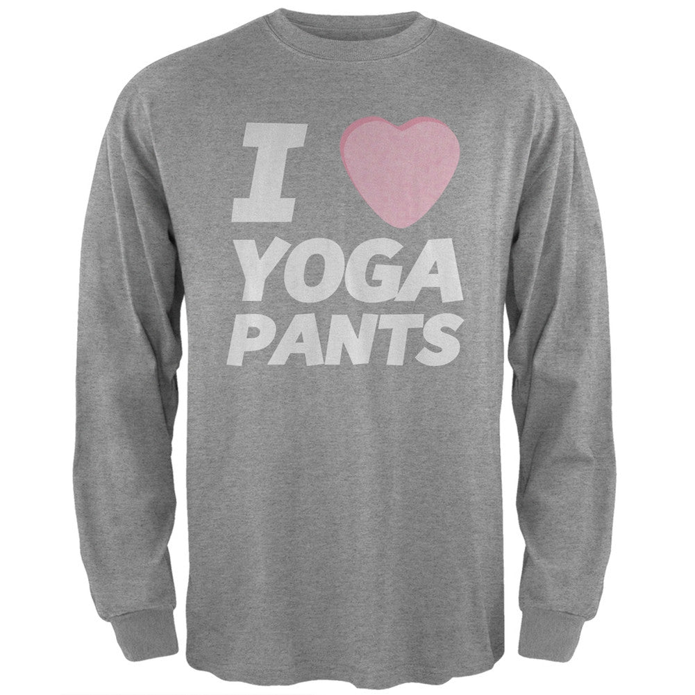 I Love Yoga Pants Candy Heart Heather Grey Adult Long Sleeve T-Shirt Men's Long Sleeves Old Glory   