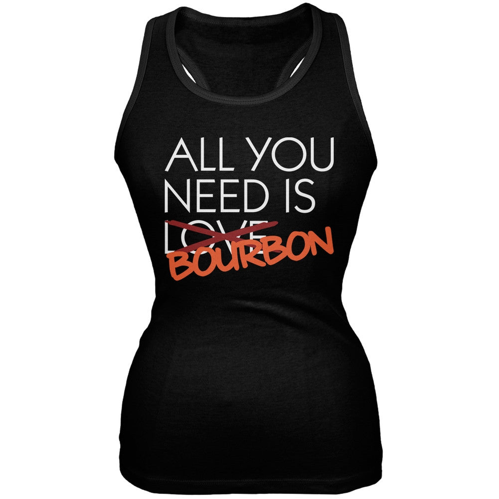 All You Need is Bourbon, Not Love Black Juniors Soft Tank Top Juniors Tank Tops Old Glory SM Black 