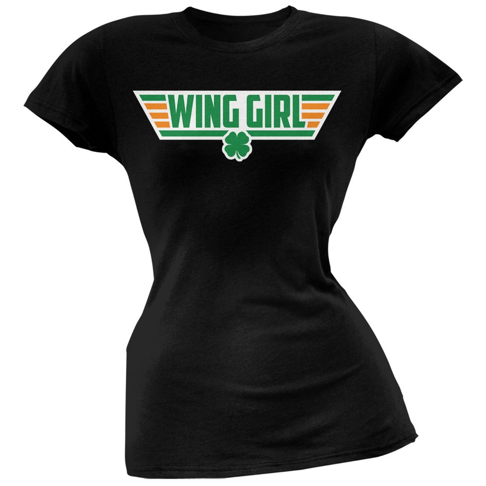 St Patricks Day Irish Wing Girl Green Juniors Soft T-Shirt Juniors T-Shirts Old Glory   