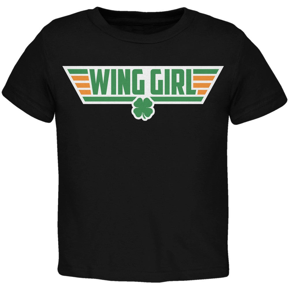 St. Patricks Day - Irish Wing Girl Black Toddler T-Shirt Toddler T-Shirts Old Glory   