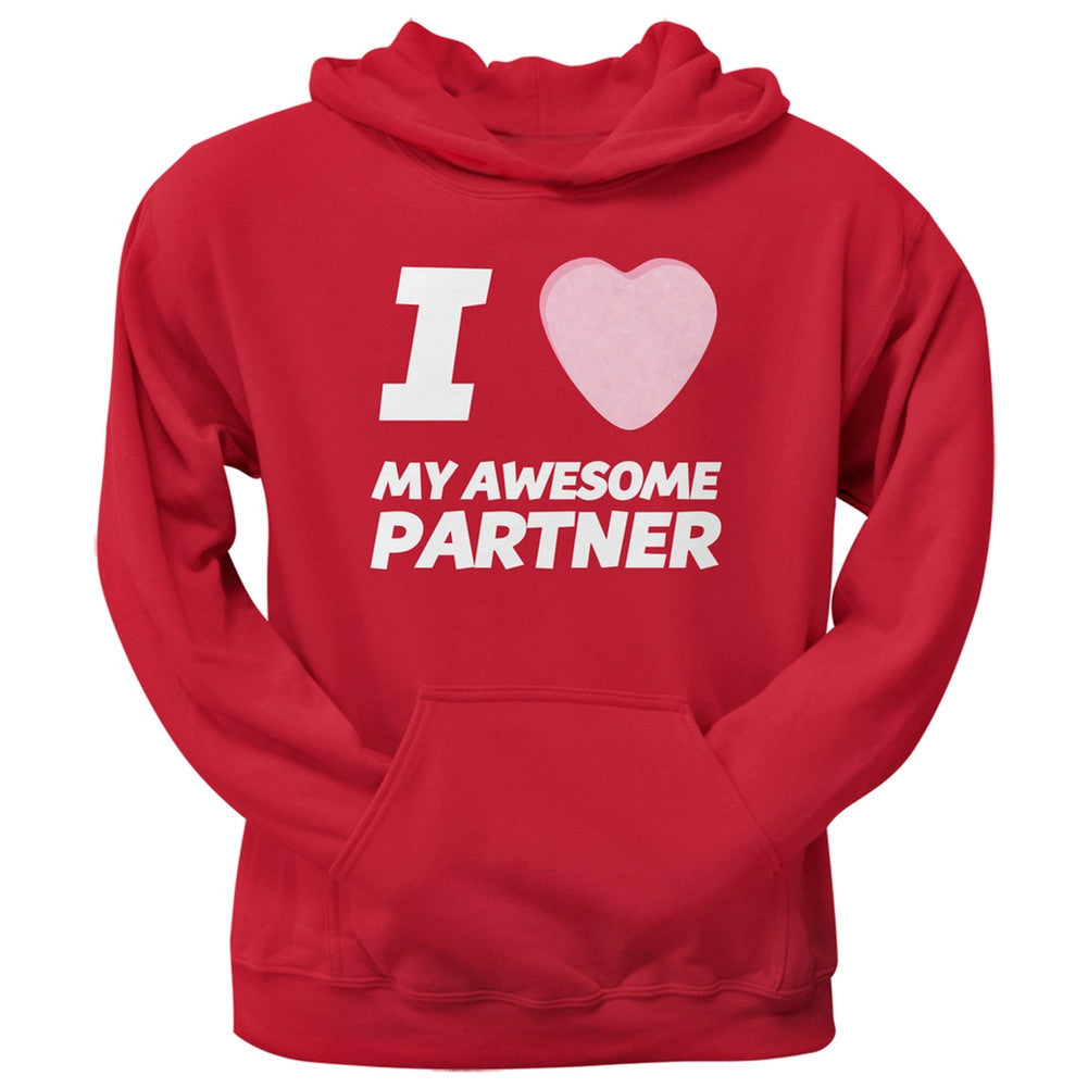 I Love My Awesome Partner Candy Heart Red Adult Pullover Hoodie Men's Hoodies Old Glory   