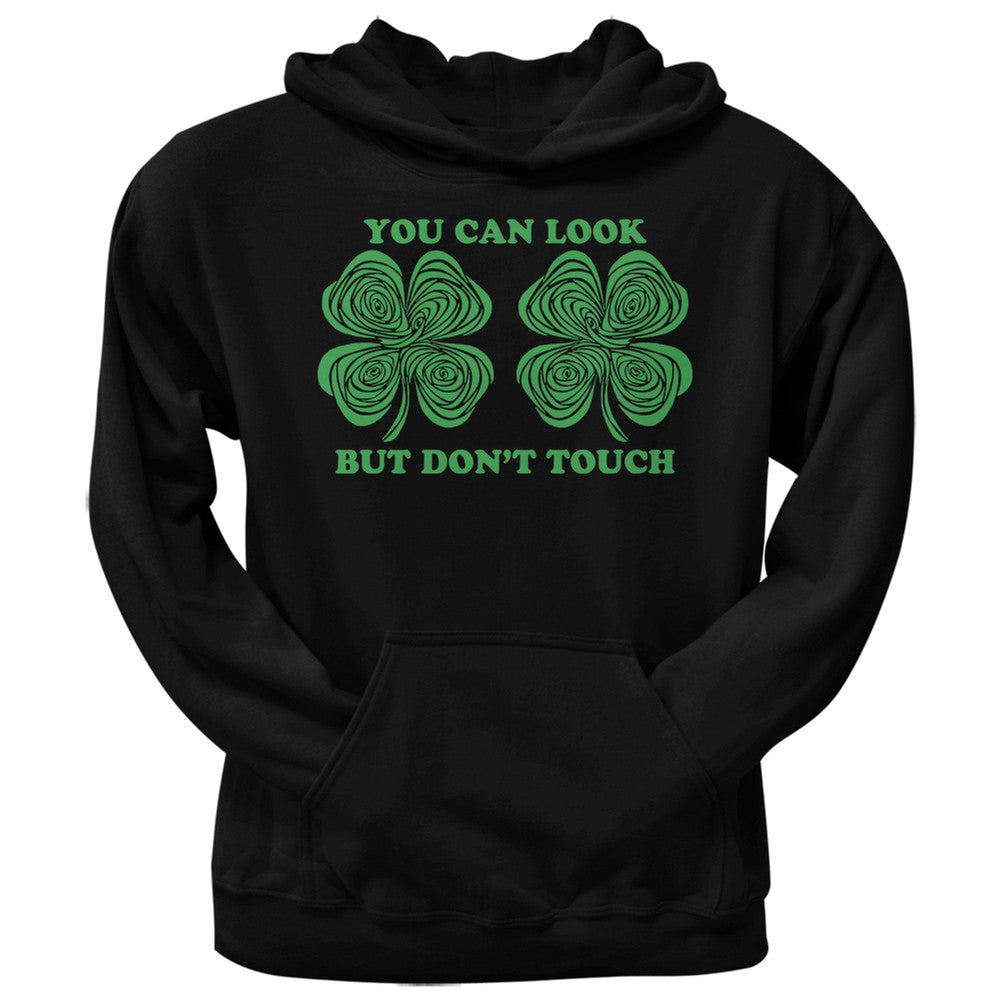 St. Patricks Day- Hypnotic Shamrocks Look Dont Touch Black Adult Pullover Hoodie Men's Hoodies Old Glory 2XL Black 