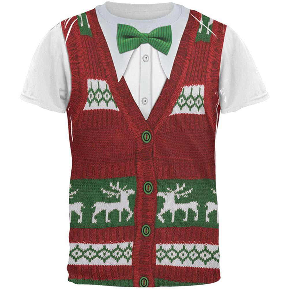 Ugly Christmas Sweater Vest Costume All Over Mens T-Shirt Men's T-Shirts Old Glory SM  