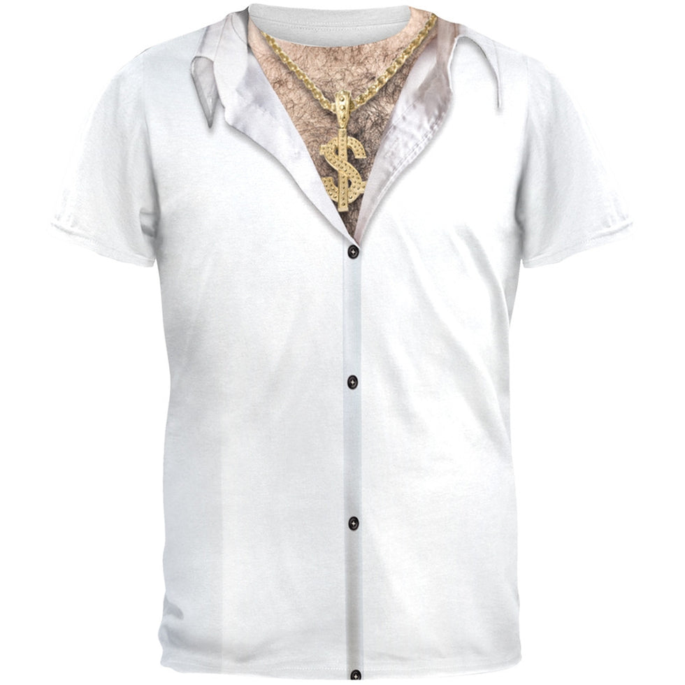 Hairy Chest Gold Chain Costume All Over Adult TShirt Old Glory