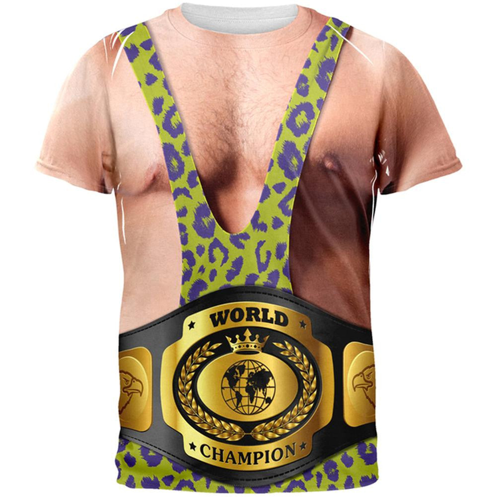 Wrestler With Championship Belt All Over Adult T-Shirt Men's T-Shirts Old Glory 2XL Multi 