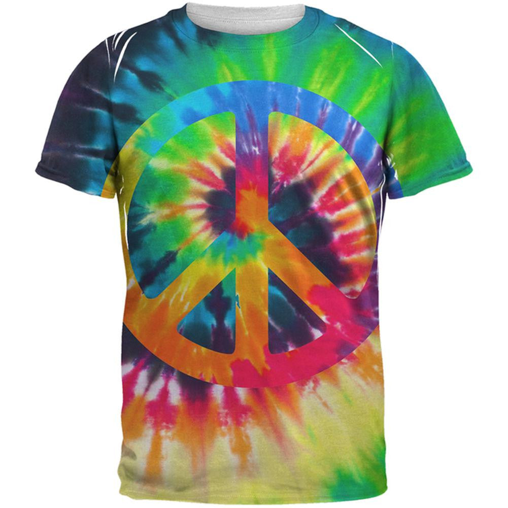 Peace Sign Tie Dye All Over Adult T-Shirt Men's T-Shirts Old Glory 2XL Multi 