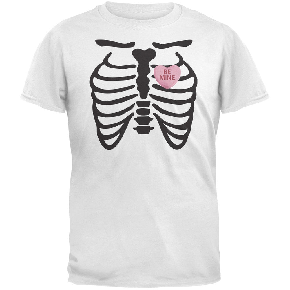 Skeleton Be Mine Candy Heart White Adult T-Shirt Men's T-Shirts Old Glory 2XL White 