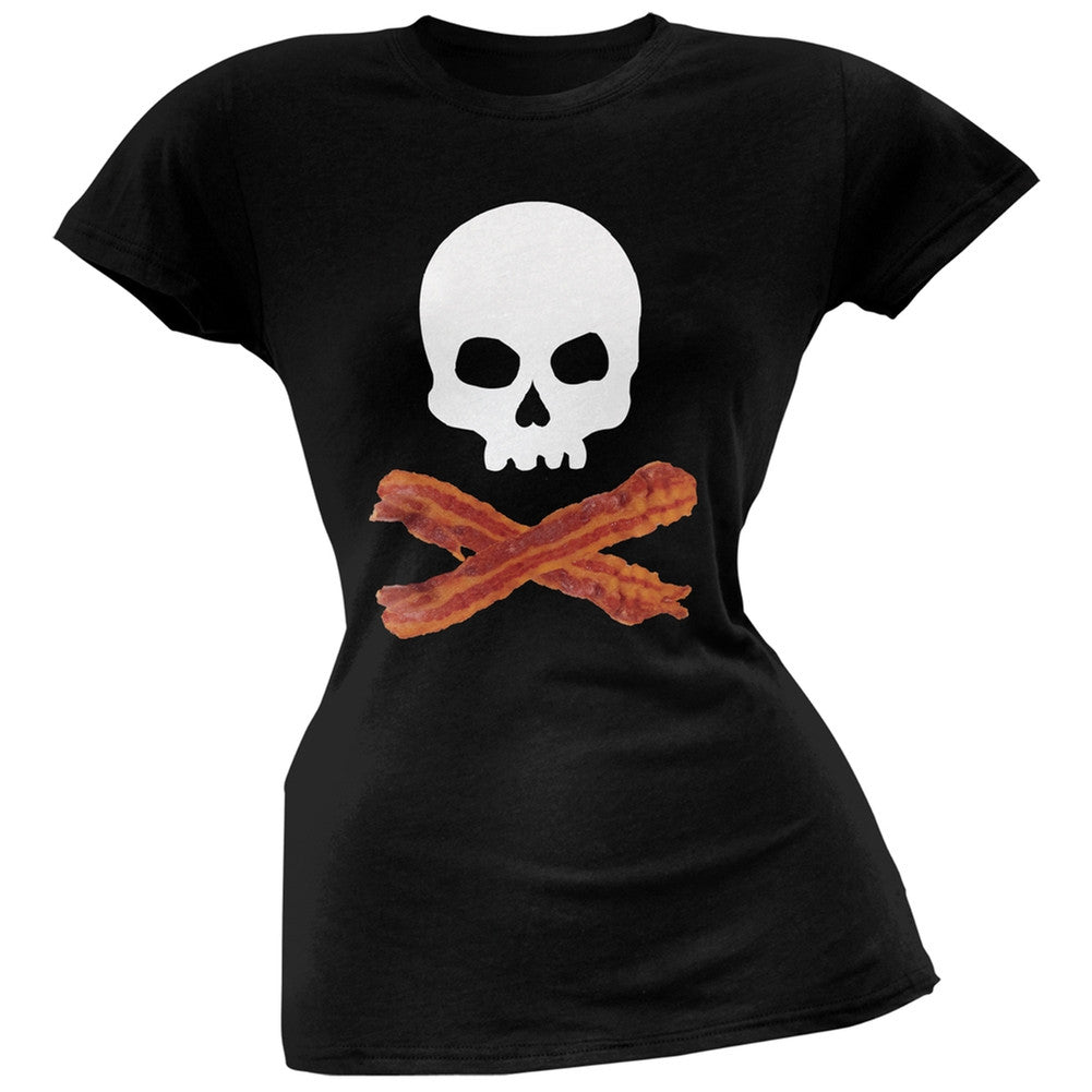 Bacon Skull And Crossbones Black Soft Juniors T-Shirt Juniors T-Shirts Old Glory 2XL Black 