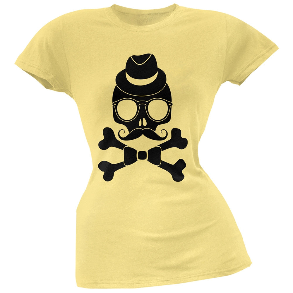 Hipster Skull And Crossbones Navy Soft Juniors T-Shirt Juniors T-Shirts Old Glory   