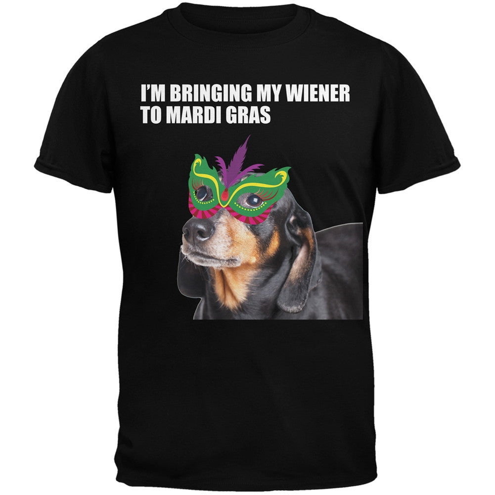 Mardi Gras - I'm Bringing My Wiener To Mardi Gras Black Adult T-Shirt Men's T-Shirts Old Glory 2XL Black 