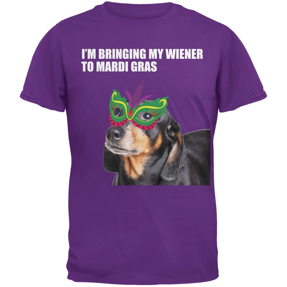 Mardi Gras - I'm Bringing My Wiener To Mardi Gras Purple Adult T-Shirt Men's T-Shirts Old Glory 2XL Purple 