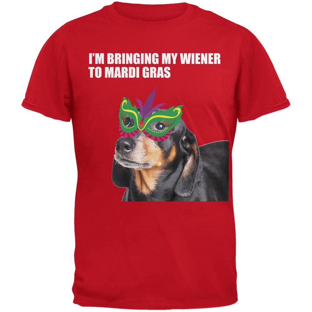 I'm Bringing My Wiener To Mardi Gras Red Adult T-Shirt Men's T-Shirts Old Glory 2XL Red 