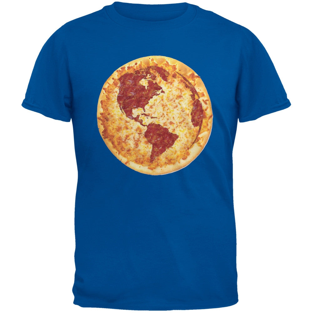 Pizza Earth Blue Adult T-Shirt Men's T-Shirts Old Glory 2XL Blue 