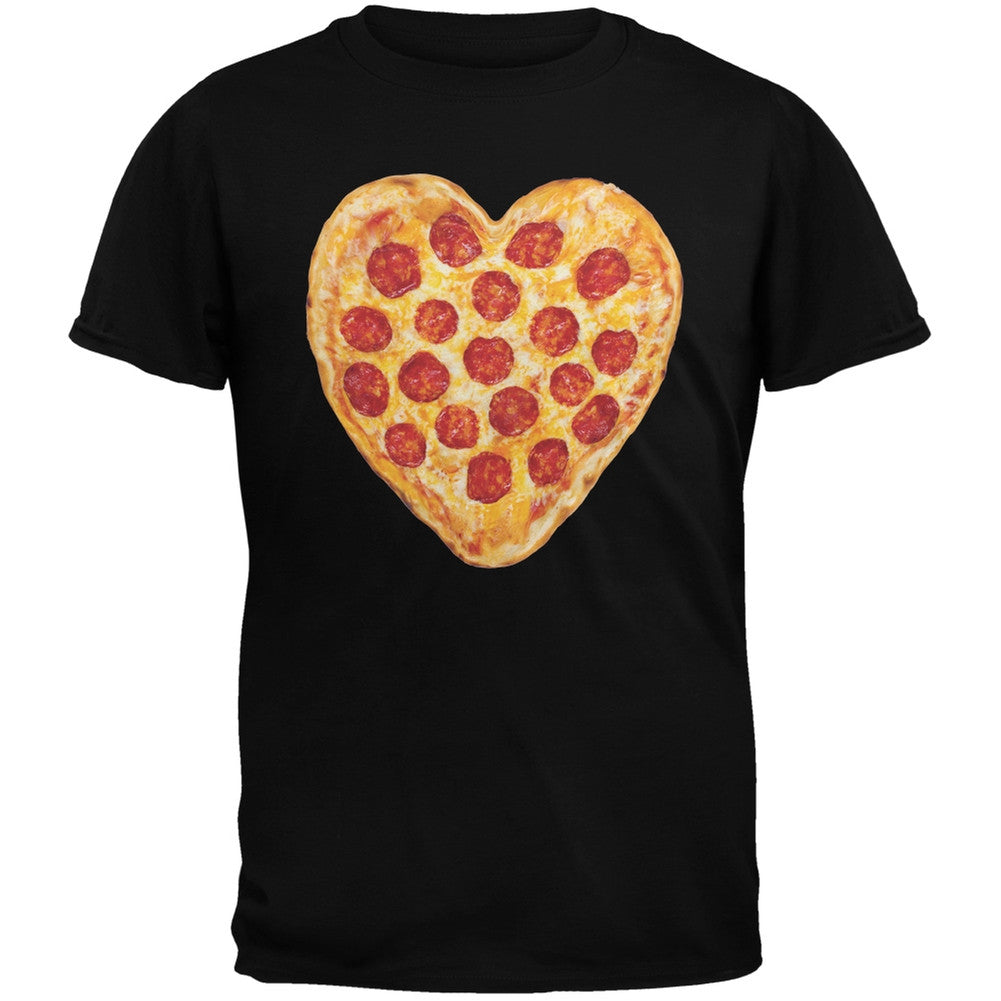Pepperoni Pizza Heart Black Adult T-Shirt Men's T-Shirts Old Glory 2XL Black 