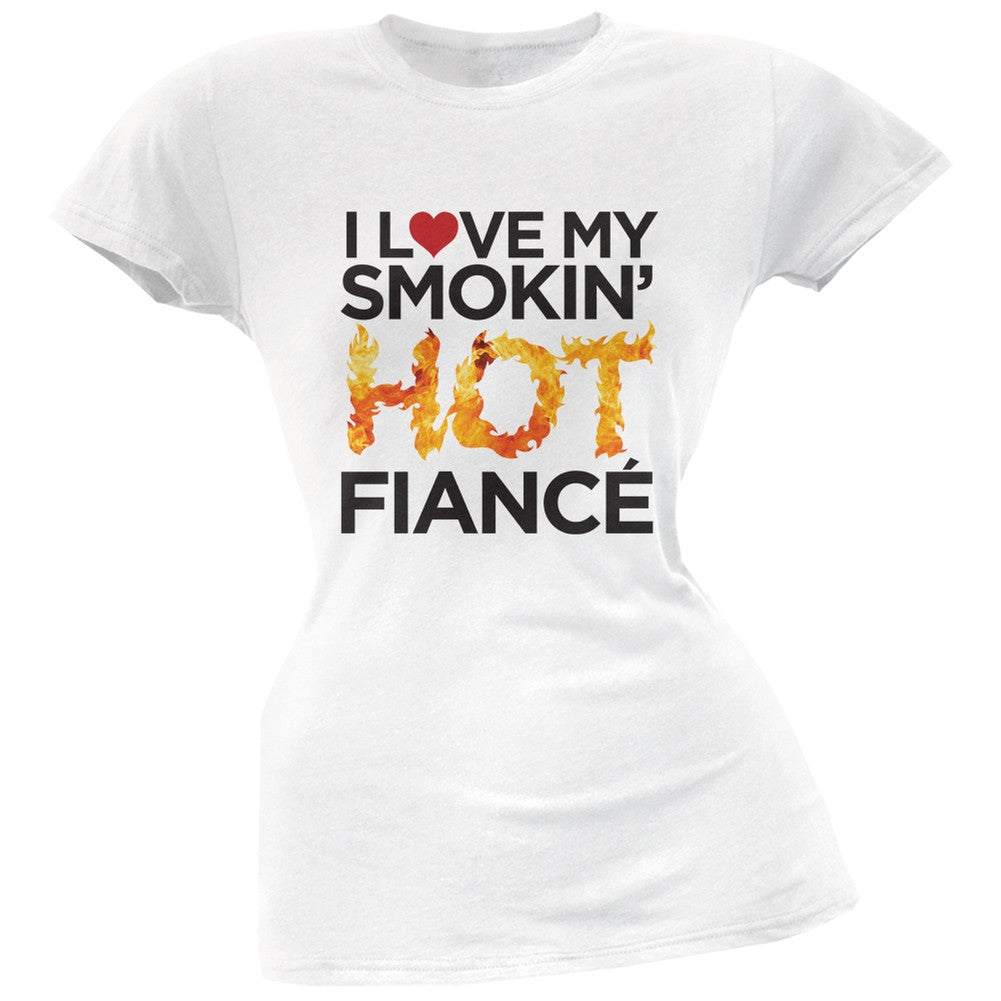 I Love My Smokin Hot Fiance Pink Soft Juniors T-Shirt Juniors T-Shirts Old Glory   