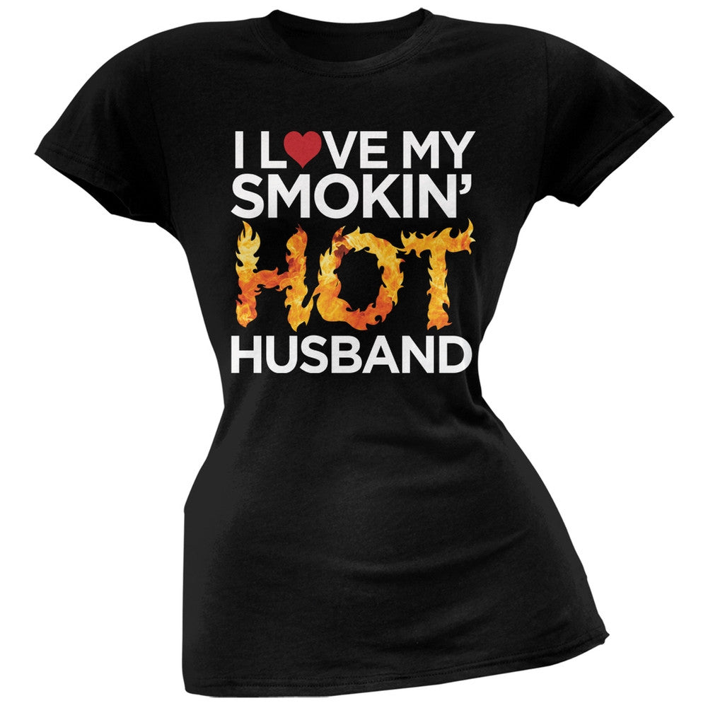 Valentine's Day Smokin Hot Husband Black Soft Juniors T-Shirt Juniors T-Shirts Old Glory   