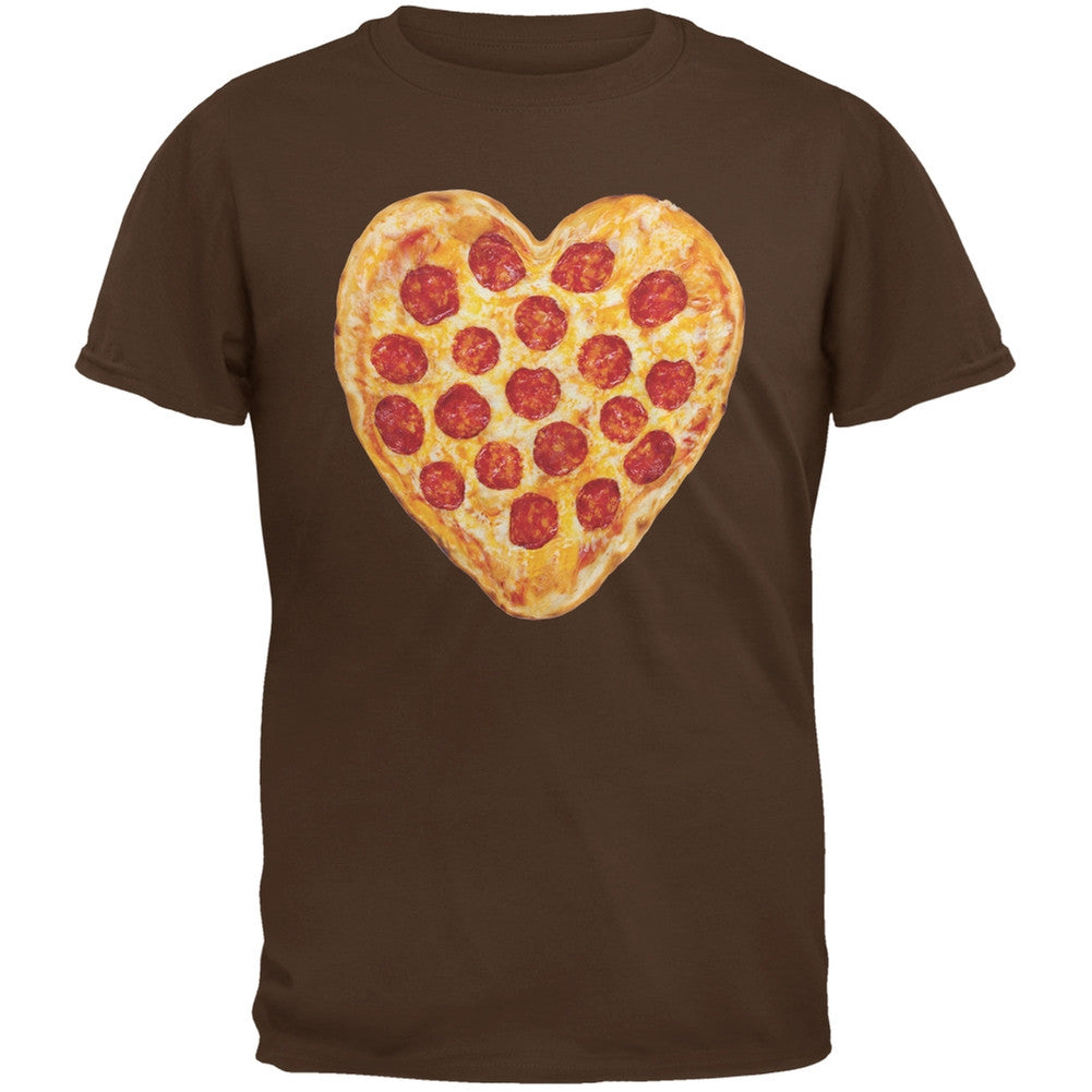 Pepperoni Pizza Heart Brown Adult T-Shirt Men's T-Shirts Old Glory 2XL Brown 