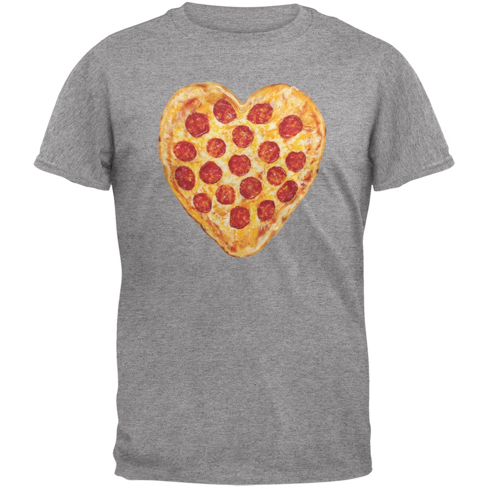 Pepperoni Pizza Heart Grey Adult T-Shirt Men's T-Shirts Old Glory 2XL Grey 