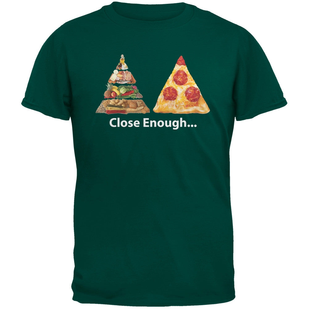 Close Enough Food Pyramid And Pizza Dark Green Adult T-Shirt Men's T-Shirts Old Glory 2XL Green 