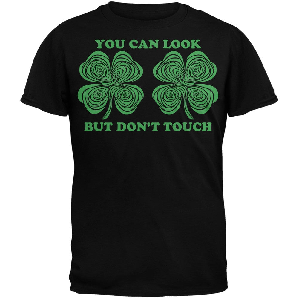 St. Patricks Day - Hypnotic Shamrocks Look Don't Touch Black Adult T-Shirt Men's T-Shirts Old Glory 2XL Black 