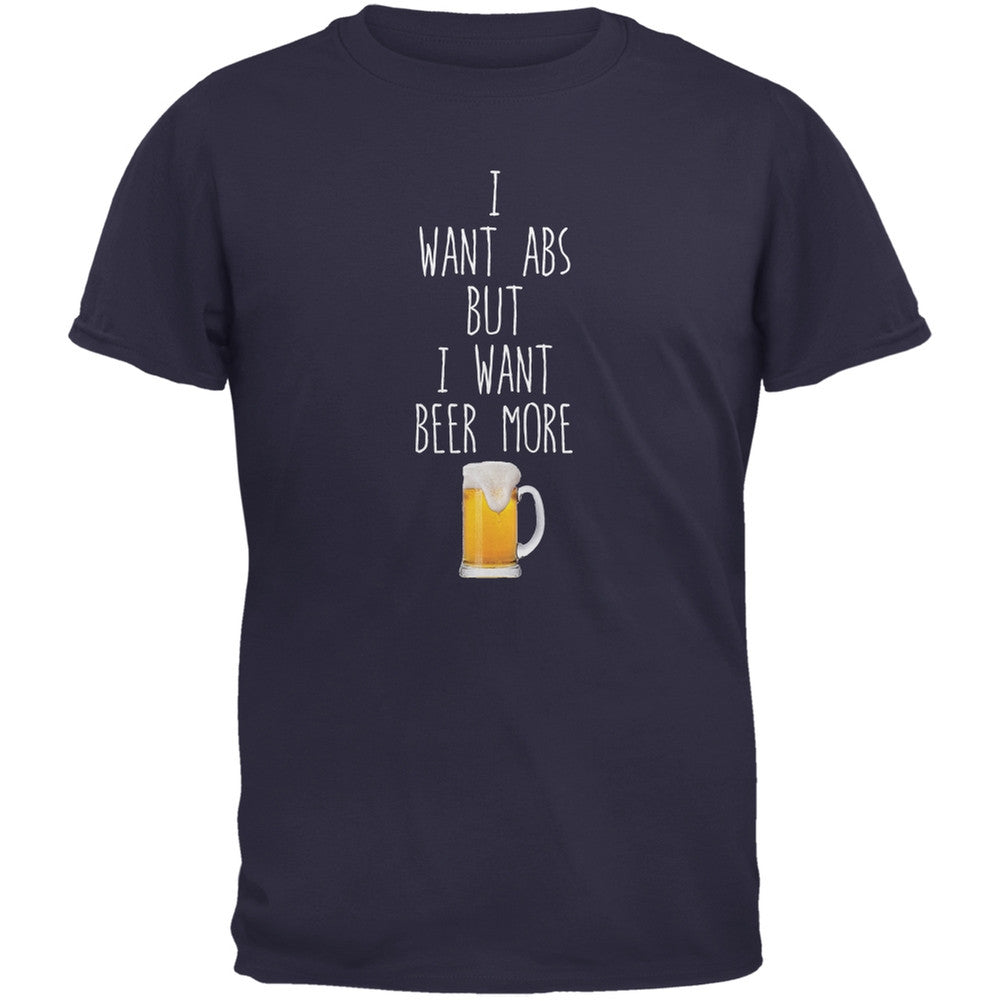 I Want Abs But I Want Beer More Navy Adult T-Shirt Men's T-Shirts Old Glory SM Blue 