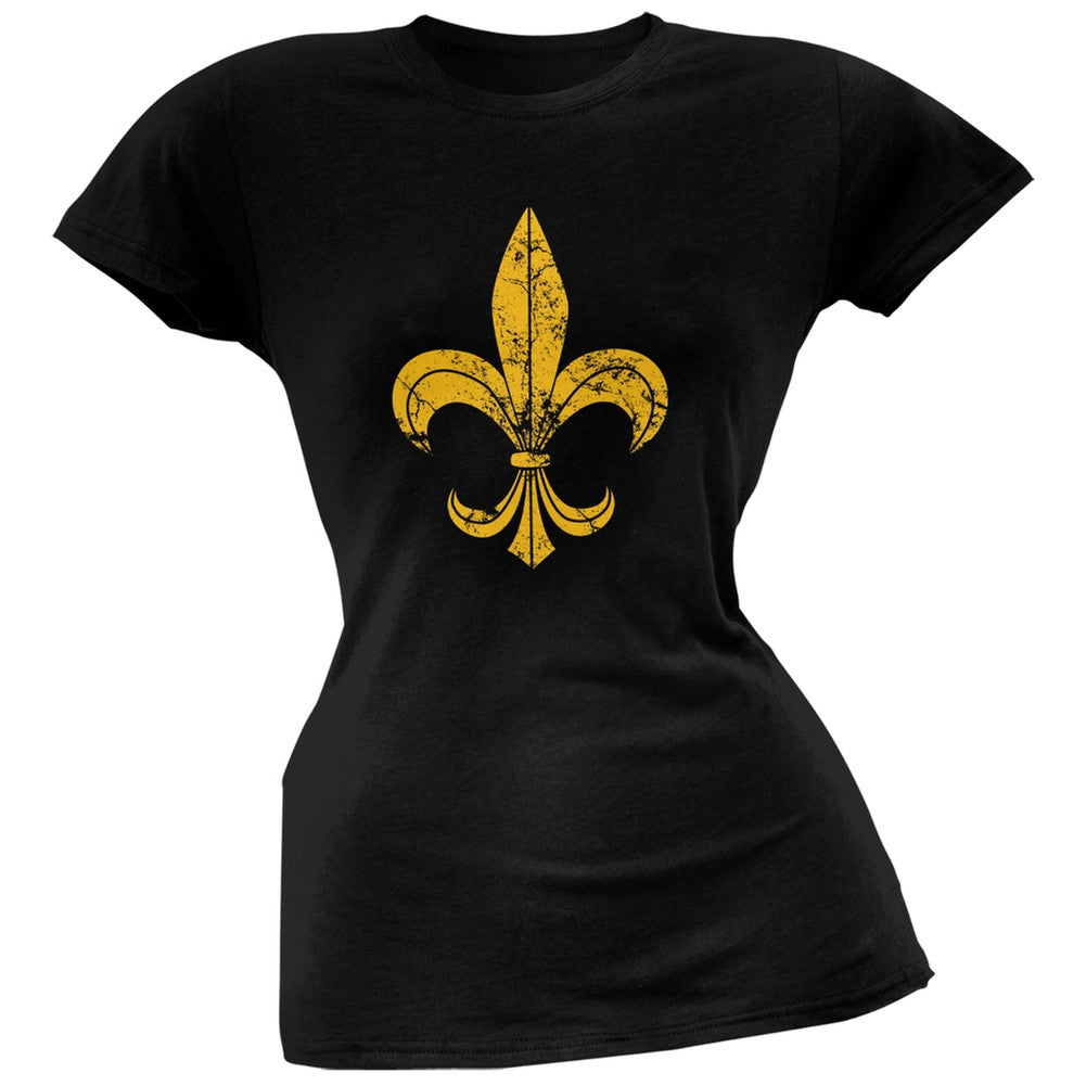 Distressed Fleur-de-lis Black Soft Juniors T-Shirt Juniors T-Shirts Old Glory 2XL Black 