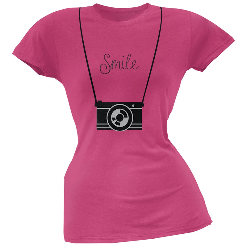 Smile Hanging Camera Green Soft Juniors T-Shirt Juniors T-Shirts Old Glory   