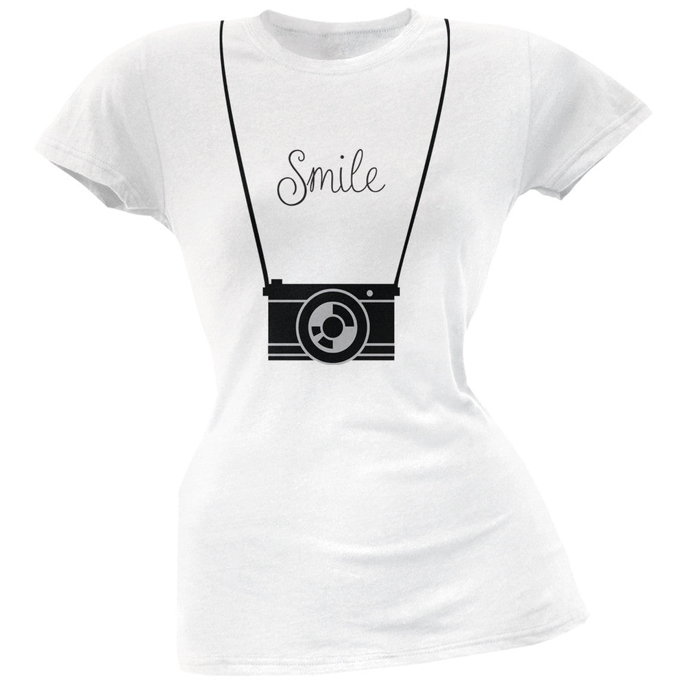 Smile Hanging Camera Green Soft Juniors T-Shirt Juniors T-Shirts Old Glory   