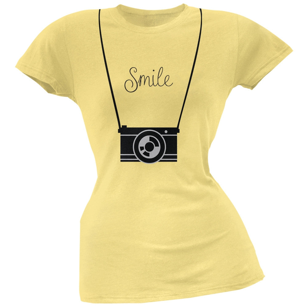 Smile Hanging Camera Green Soft Juniors T-Shirt Juniors T-Shirts Old Glory   